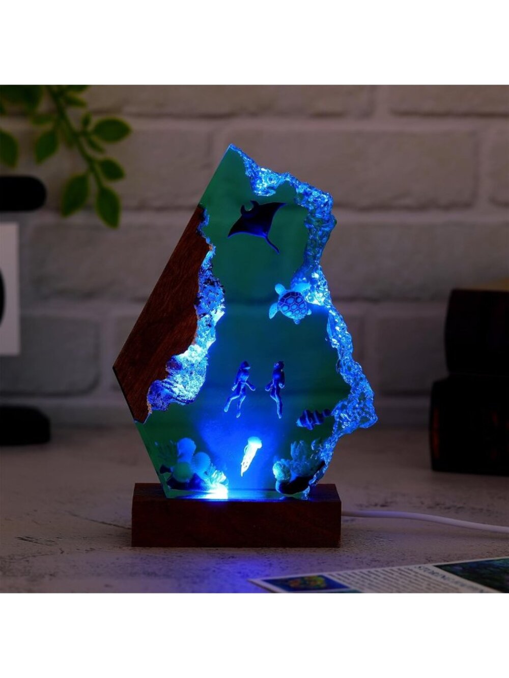 Handmade Multicolor Ocean Wave Resin Lamp - LED Night Light Decor Gift for Men